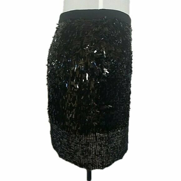 J Crew Womens 2 Skirt Black Sequined Silk and Tweed Festive Party Holiday Club - Picture 4 of 5